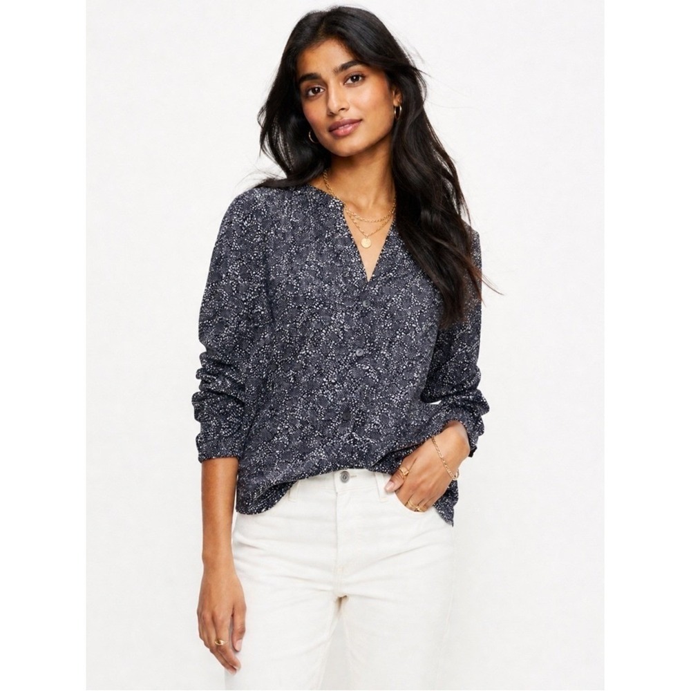 Relaxed Navy Floral Blouse Lightweight Flowy Top S